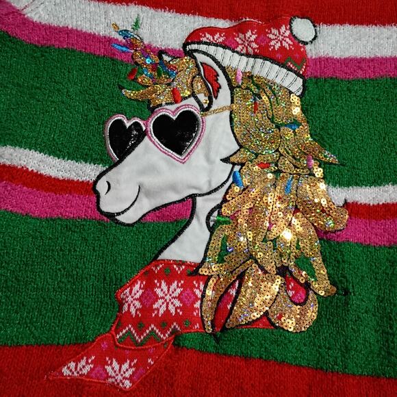 Ugly Christmas Sweater UNICORN Sequins kids 14/16 Women's XS/S EASY CARE - Picture 2 of 9